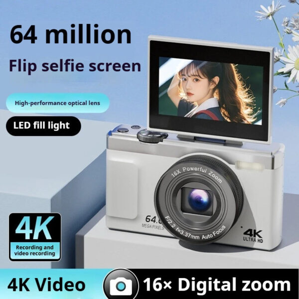 4K Digital camera, optical 16x zoom, 64MP high-definition front and rear dual cameras, AF automatic/manual focus, travel camera - Image 3