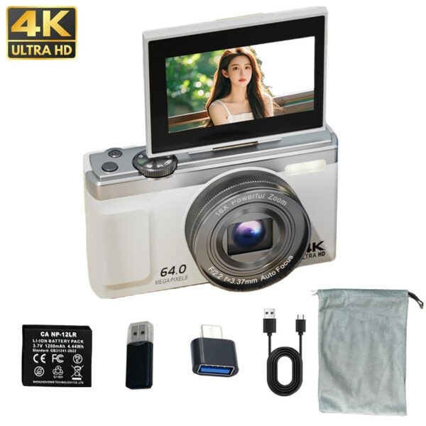4K Digital camera, optical 16x zoom, 64MP high-definition front and rear dual cameras, AF automatic/manual focus, travel camera