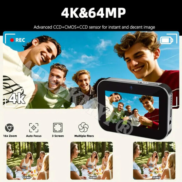 New 4K Digital Camera Night Vision Triple Lens 3Inch HD 64MP Touch Screen Entertainment Digital Camera OTG Transmission 3600mAh - Image 2