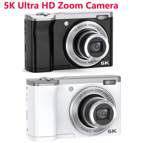5K Digital Camera 56MP Autofocus 10x Optical Zoom Video Blog, With Front and Rear Cameras, 6-axis Stabilization, Touch Screen