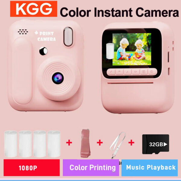 Color Printing Camera  Kids Instant Camera 32GB 1080P Thermal Print Digital Camera Print Photo Video Games Music Children Gift