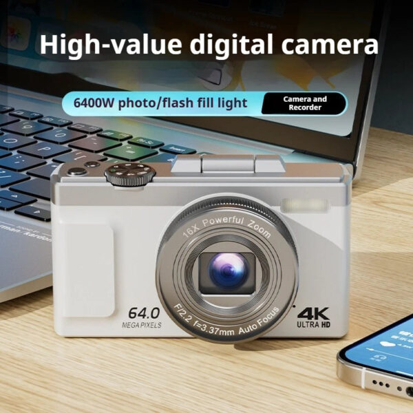 4K Digital camera, optical 16x zoom, 64MP high-definition front and rear dual cameras, AF automatic/manual focus, travel camera - Image 4