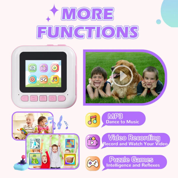 Kids Mini Instant Print Digital Camera with 48MP and 1080P Video for Fun Photography and Creative Coloring - Image 4