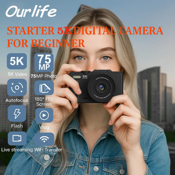 Digital Photography Camera WIFI 5K 18X Digital Zoom Vintage Vlog Video Recorder YouTube 5MP 180° Flip Screen Selfile With Flash - Image 2