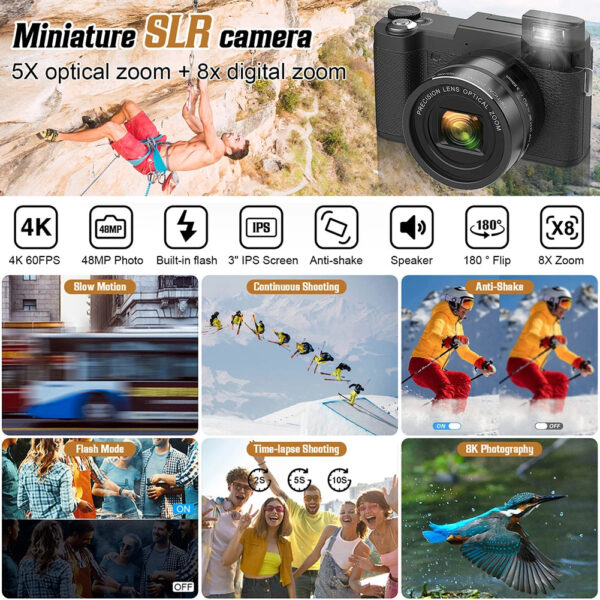 4K 48MP Digital Camera Photo Camera with Battery & Flash Video Camera 3.0inch IPS Screen Point and Shoot Camera for Photography - Image 6