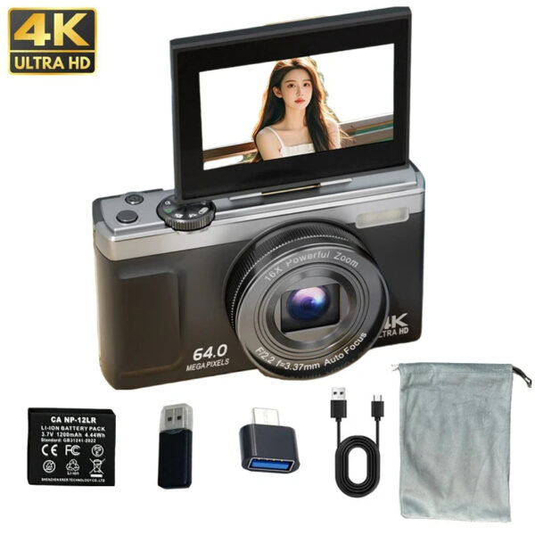 4K Digital camera, optical 16x zoom, 64MP high-definition front and rear dual cameras, AF automatic/manual focus, travel camera - Image 7