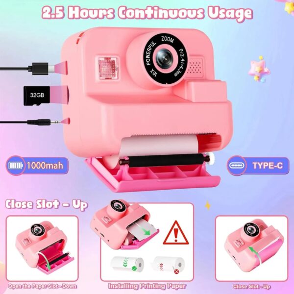 newInstant Print Camera With 32G Card Thermal Photo Printing Digital Children Camera Video Photography Educational Toy Kids Gift - Image 2