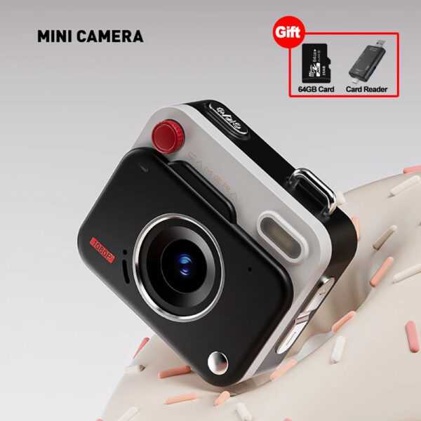 Kebidumei Mini Retro Camera With 64GB TF Card Card Reader Keychain 1080P HD Display Tiny Travel Cameras Digital Camera for Kids - Image 8