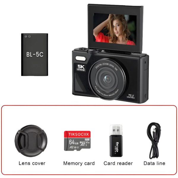 5K Ultra-High Definition 18X Zoom Digital Camera 3.0-Inch 180-Degree Rotating High-Definition Screen Student Camera Birthday Gif - Image 10
