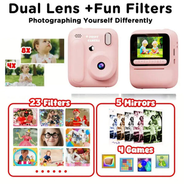Color Printing Camera  Kids Instant Camera 32GB 1080P Thermal Print Digital Camera Print Photo Video Games Music Children Gift - Image 2