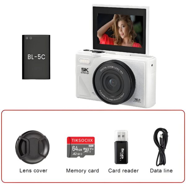 5K Ultra-High Definition 18X Zoom Digital Camera 3.0-Inch 180-Degree Rotating High-Definition Screen Student Camera Birthday Gif - Image 8