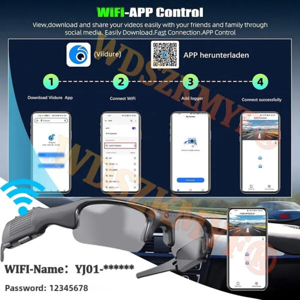 1080P HD Video Recorder WIFI APP Outdoor Sports DV Camera, Smart Glasses, Wide Angle 170° Camera, Sports Camera, Riding, Skiing - Image 3